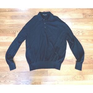 Tulliano Mens Black Silk Cotton Blend Long Sleeve Polo Sweater XL Collared Knit